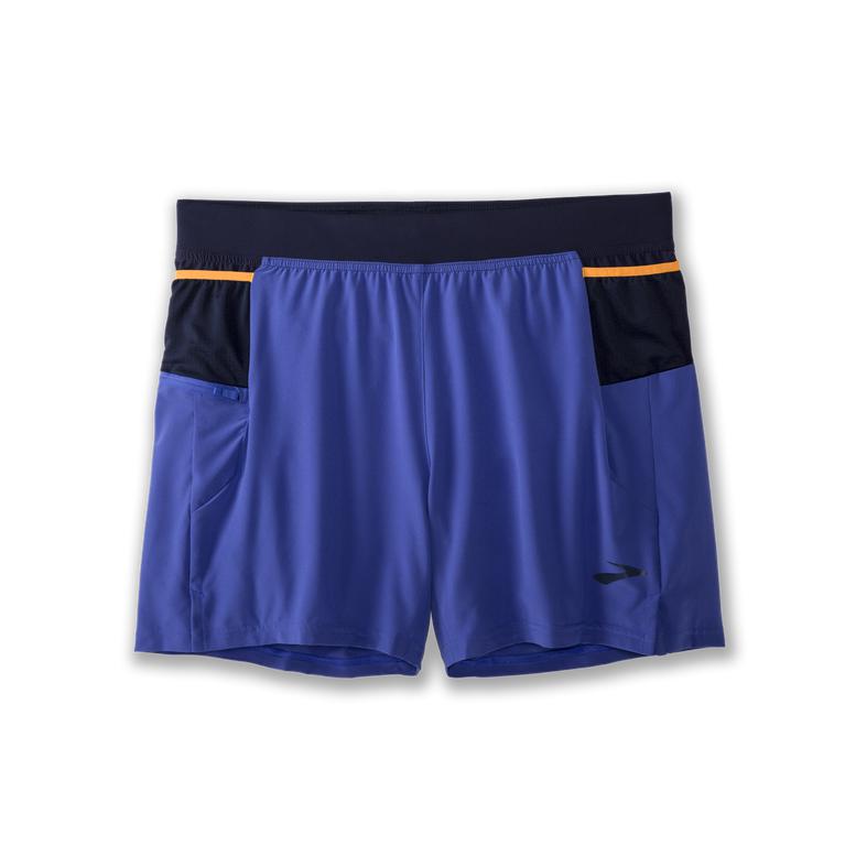 Brooks Sherpa 5 2-in-1 Running Shorts - Men's - Amparo Blue/Navy/Fluoro Orange (51270-ZGVJ)